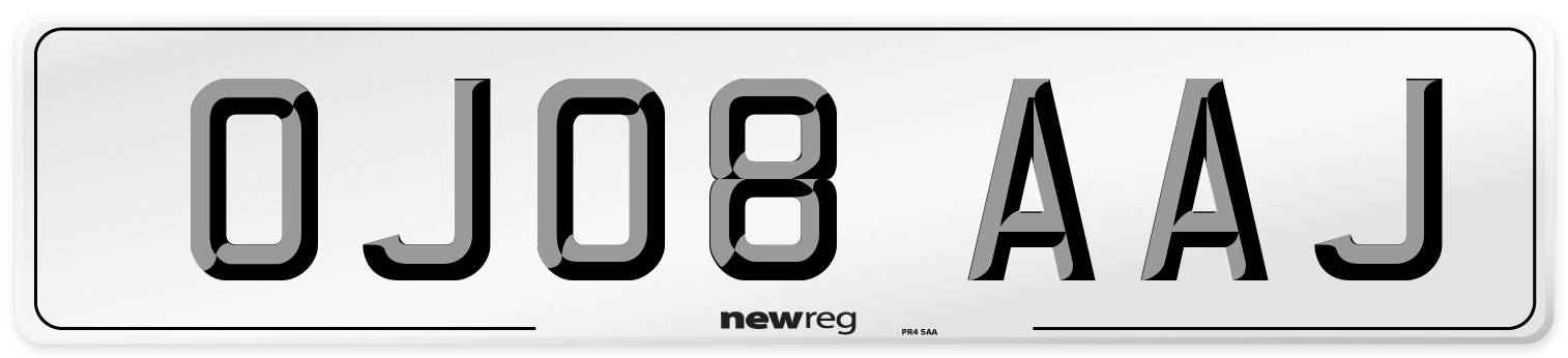 OJ08 AAJ Number Plate from New Reg